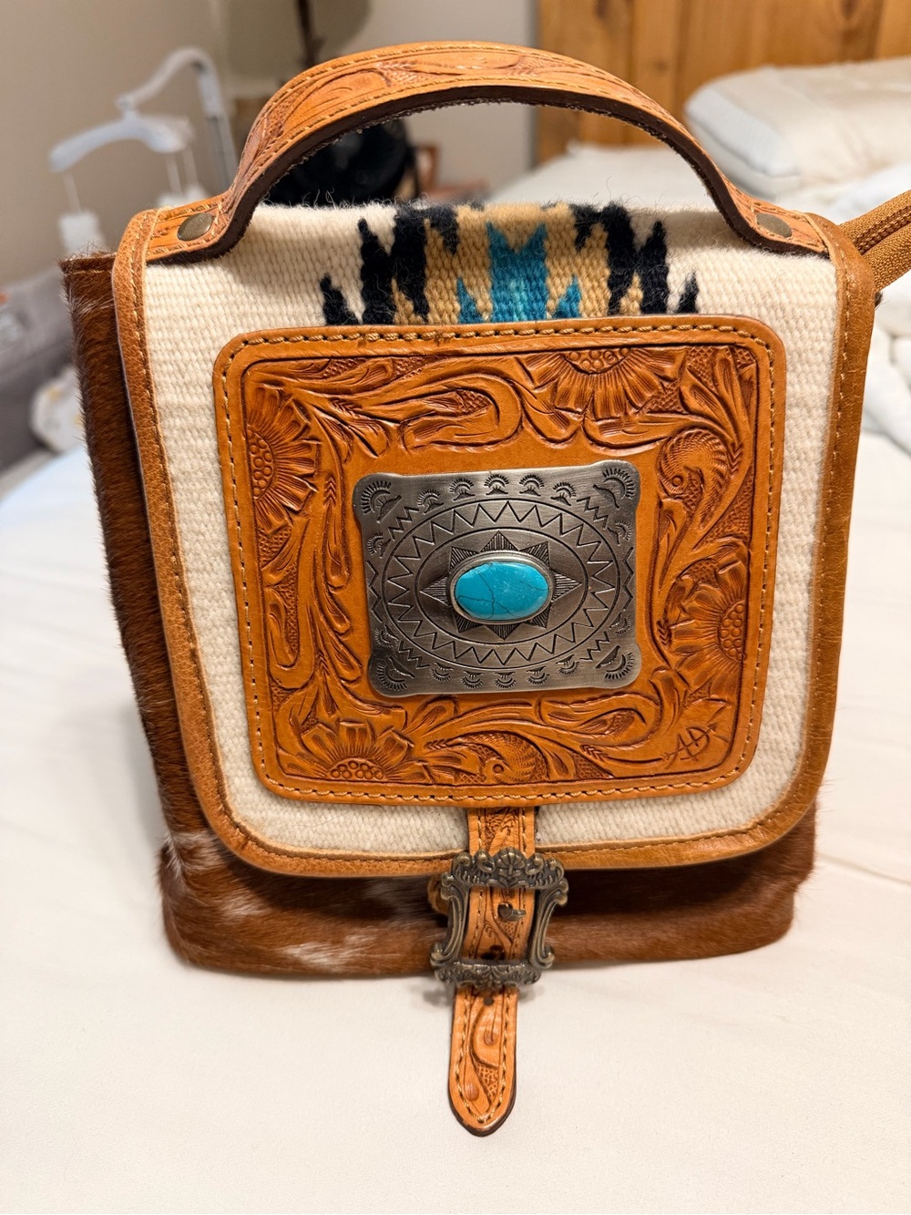 American Darling Tan Leather & Turquoise Western mini backpack